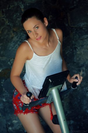 Молодая брюнетка занимается на тренажере